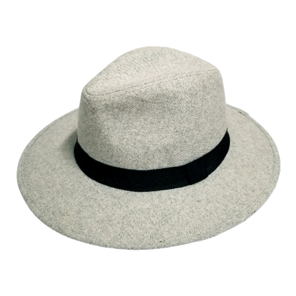 Brushed Wool Blend Heather Grey Fedora Hat Black Grosgrain Crown Ribbon S/M - Picture 6 of 11